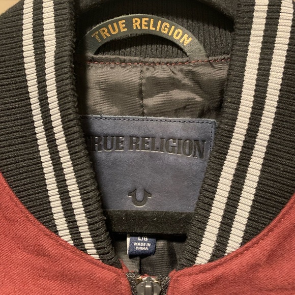 TRUE RELIGION - Varsity Jacket Burgundy Black L - Picture 3 of 6